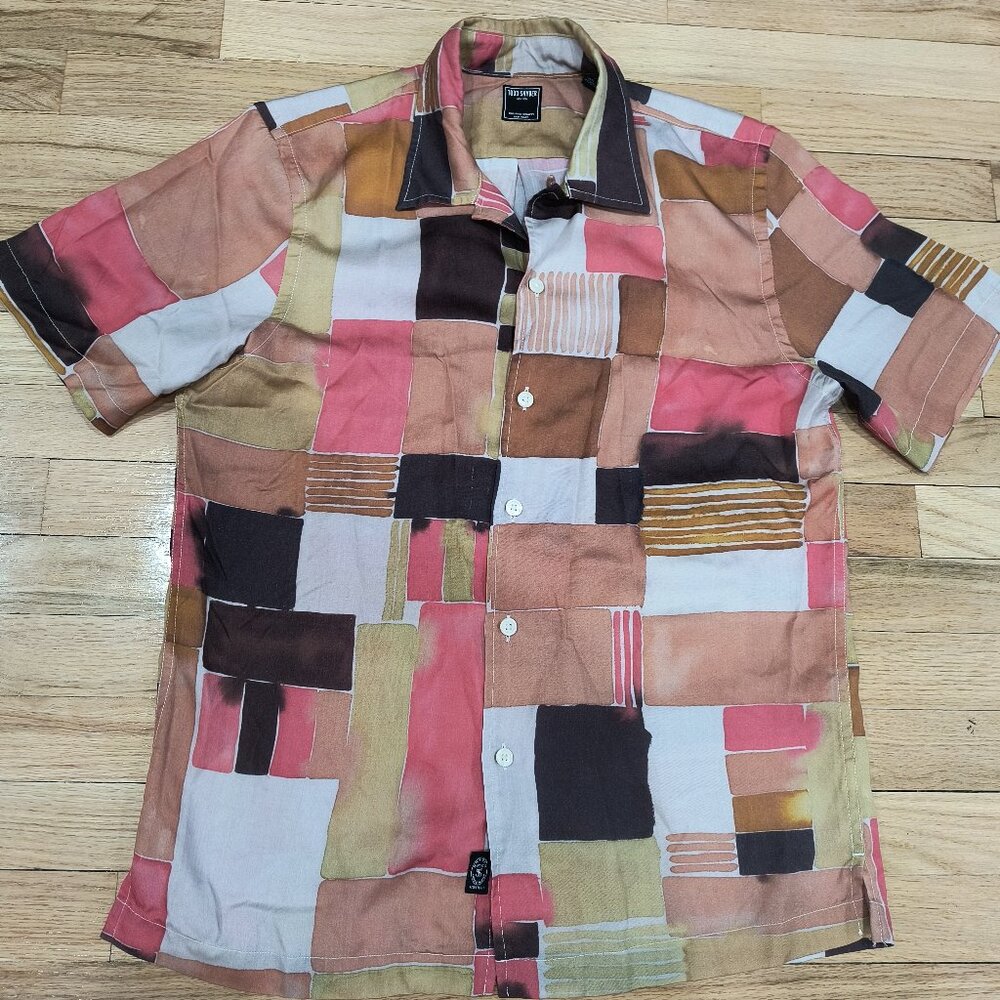 Todd Snyder: Abstract geometric colorblock shirt. Size Small